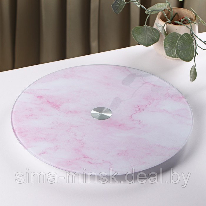 Подставка стеклянная для торта вращающаяся Доляна «Марбл розовый», d=32 см, цвет розовый - фото 1 - id-p199666364