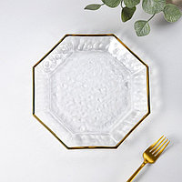 Тарелка стеклянная сервировочная «Иней. Золото», d=24,5 см, цвет прозрачный с золотой отводкой