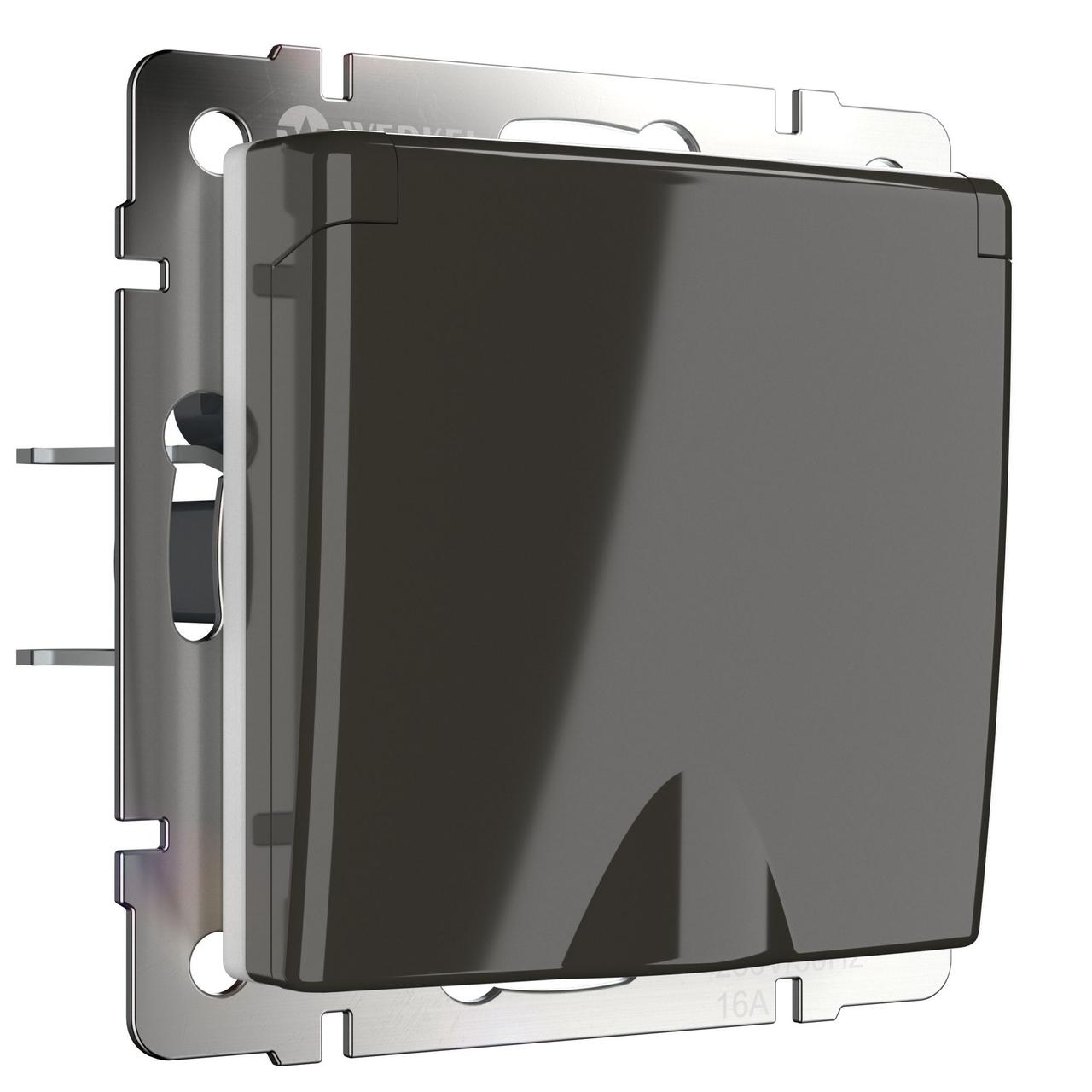 Розетка влагозащ. с зазем. с защит. крышкой и шторками (серо-коричневый) - фото 1 - id-p199661488