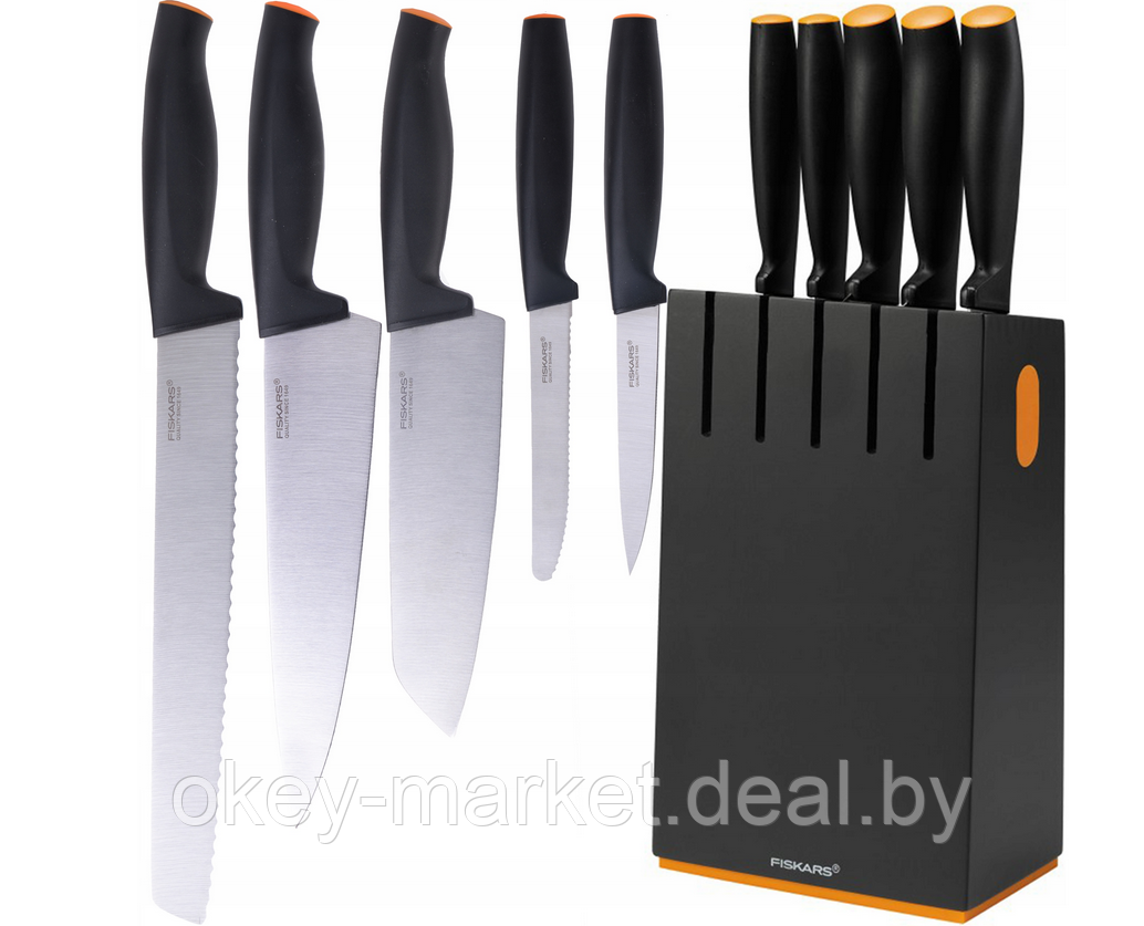 Набор ножей 5 шт. с деревянным черным блоком Functional Form Fiskars - фото 2 - id-p59185595