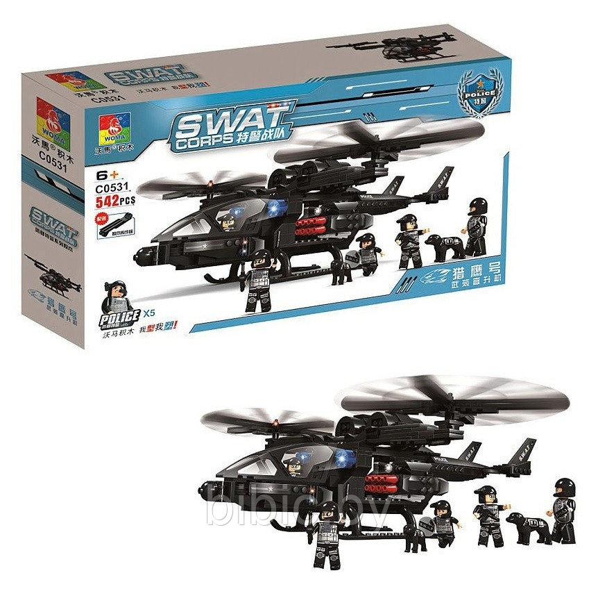 Детский конструктор Swat полиция спецназ 0531 Вертолет, серия сити полицейсий участок аналог лего lego - фото 2 - id-p199673029