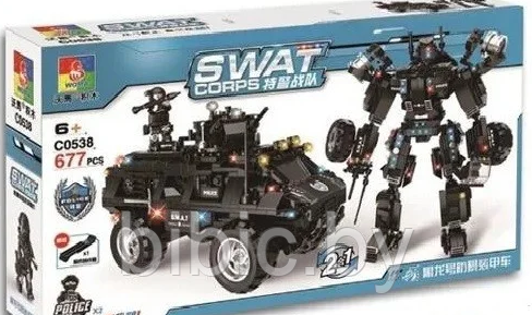 Детский конструктор 2 в 1 Swat полиция спецназ 0538 Джип машинка робот, серия сити аналог лего lego - фото 2 - id-p199673232
