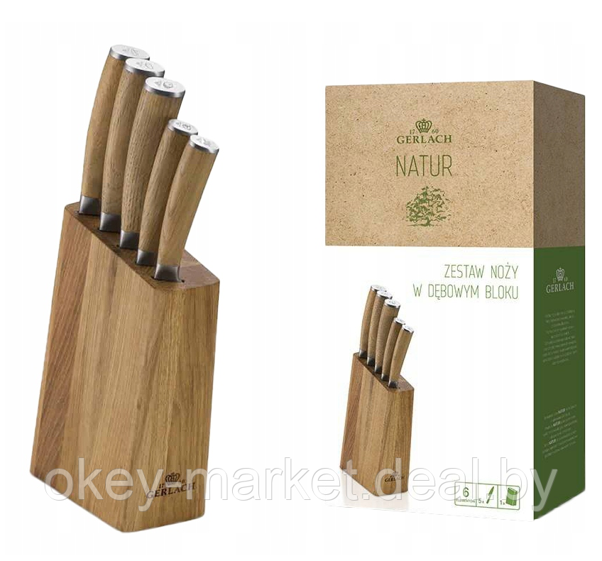 Набор ножей 5 шт. с деревянным блоком Gerlach Natur