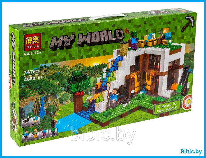 Детский конструктор Minecraft Майнкрафт Башня на водопаде 10624 серия my world блочный аналог лего lego, фото 1