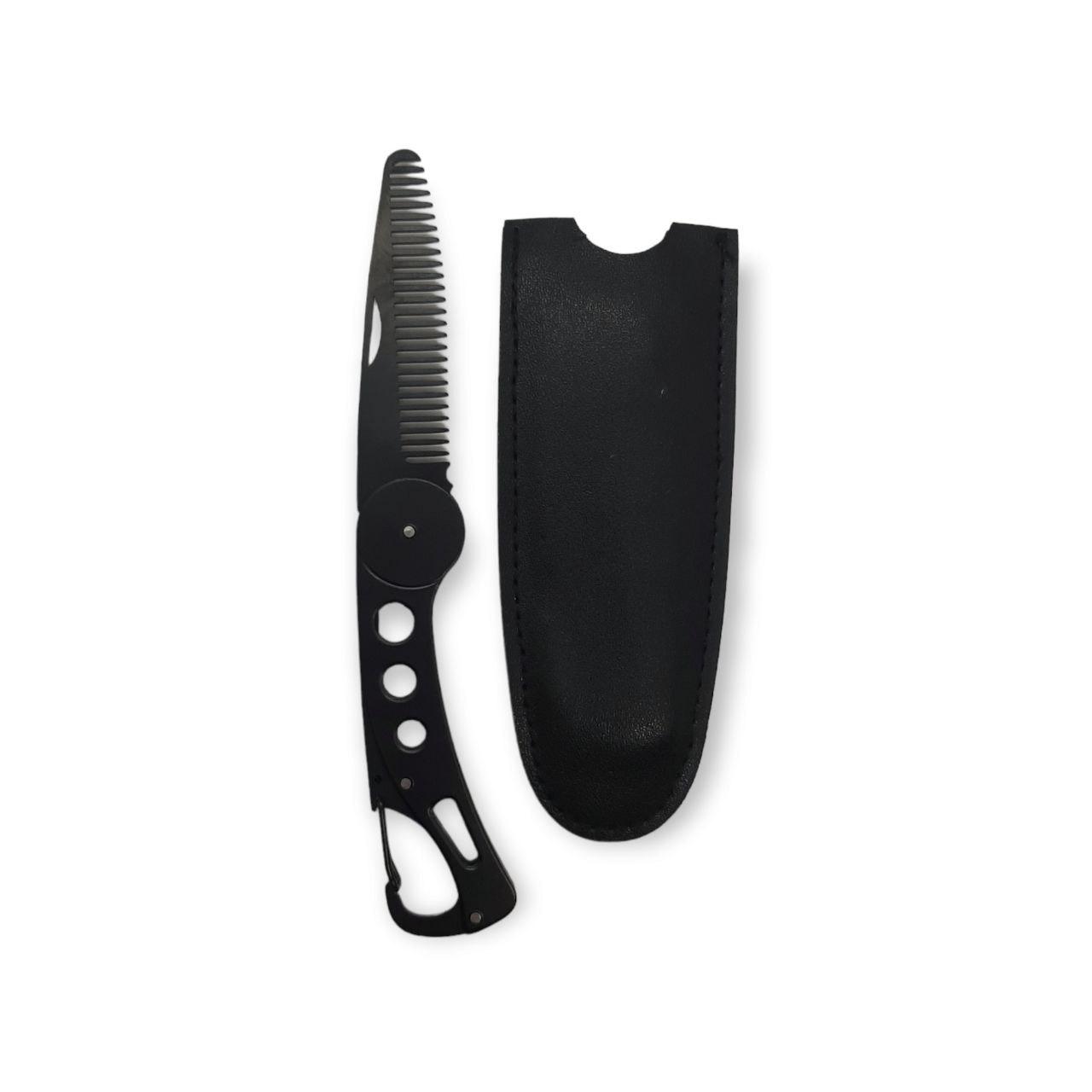 Металлическая карманная расческа для бороды и усов,в виде складного ножа ALIVER с карабином - фото 2 - id-p109436593