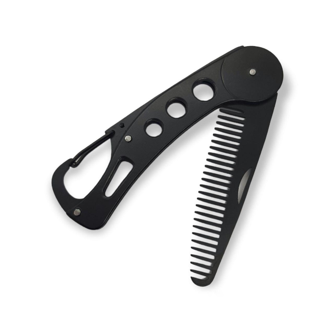 Металлическая карманная расческа для бороды и усов,в виде складного ножа ALIVER с карабином - фото 3 - id-p109436593