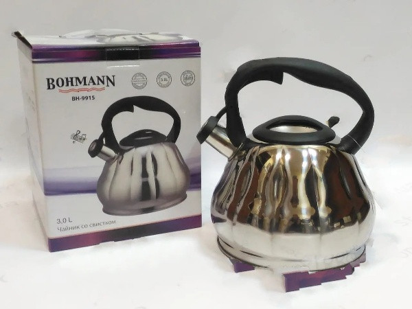 Чайник Bohmann 3 л, хром/черный BH-9915 - фото 2 - id-p192342487
