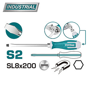 Отвертка шлицевая SL8 200 мм ударная TOTAL THGS82006, фото 2