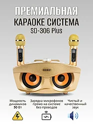 Беспроводная семейная Караоке система SDRD SD-306 PLUS с двумя микрофонами, Золотой