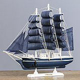 Корабль сувенирный средний «Калева», борта синие с белой полосой, паруса синие, 30х7х32 см, фото 2