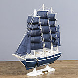Корабль сувенирный средний «Калева», борта синие с белой полосой, паруса синие, 30х7х32 см, фото 3
