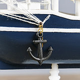 Корабль сувенирный средний «Калева», борта синие с белой полосой, паруса синие, 30х7х32 см, фото 4