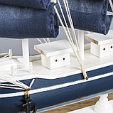 Корабль сувенирный средний «Калева», борта синие с белой полосой, паруса синие, 30х7х32 см, фото 6