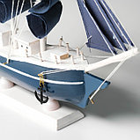 Корабль сувенирный средний «Калева», борта синие с белой полосой, паруса синие, 30х7х32 см, фото 10