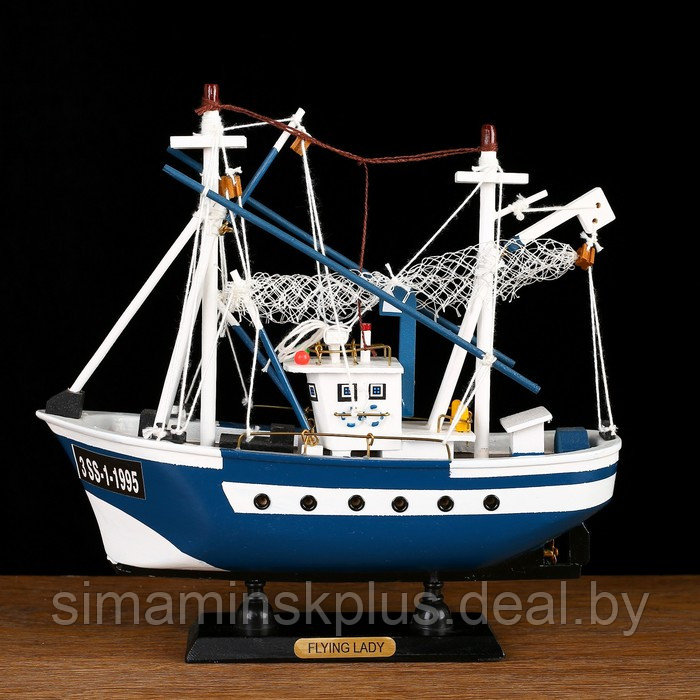 Корабль сувенирный «Ида», малый, голубые борта, сетка - фото 1 - id-p199794472