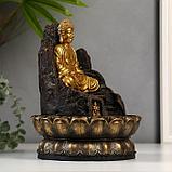 Фонтан настольный от сети, подсветка "Золотой Будда на троне из скалы" 28х20,5х20,5 см, фото 3