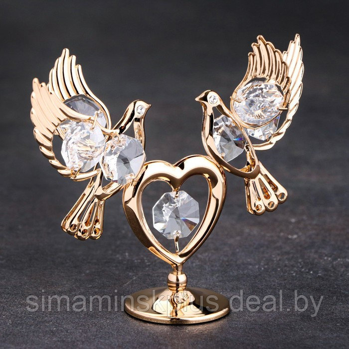 Сувенир «Голуби на сердце», с кристаллами