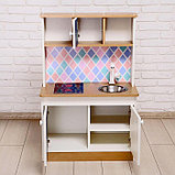 Игровая мебель «Детская кухня», цвет корпуса бело-бежевый, цвет фасада бело-голубой, фартук ромб, фото 4
