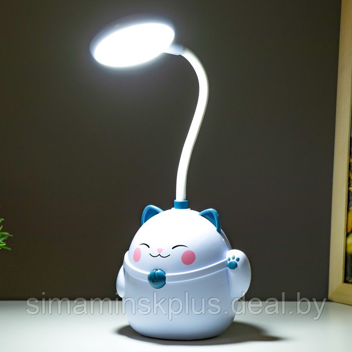 Настольная лампа "Манэки" LED 3Вт АКБ USB голубой 11,5х10х30 см - фото 4 - id-p199848930