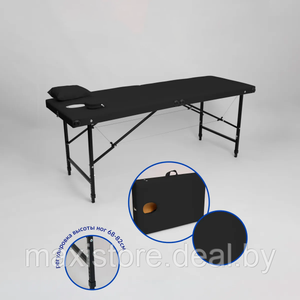 Массажный стол 190х80хРВ (Черный) с подушкой - фото 1 - id-p199662474