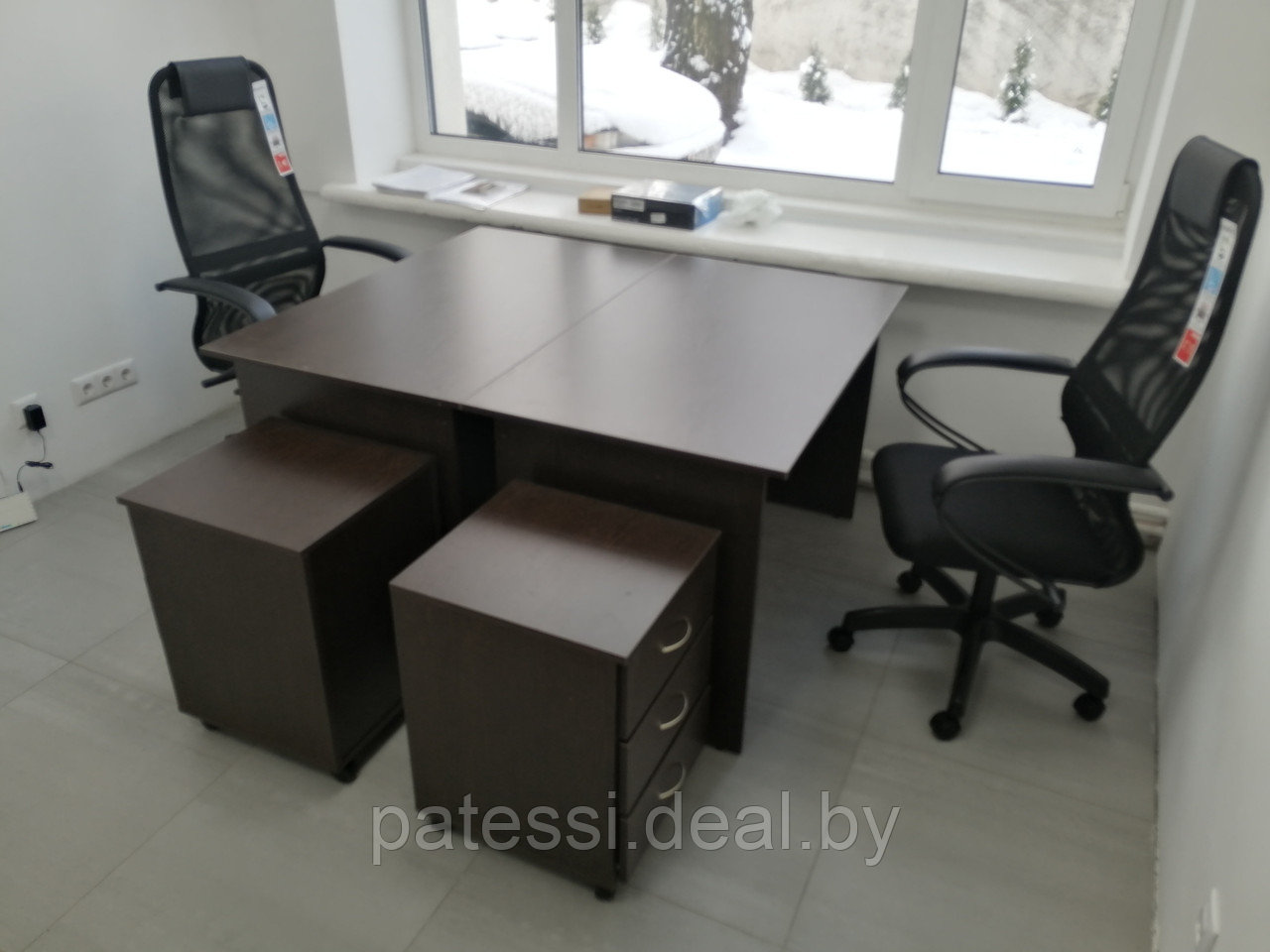 Столы письменные с креслами, цвет сонома. Набор офисной мебели для двух человек - фото 2 - id-p199858707
