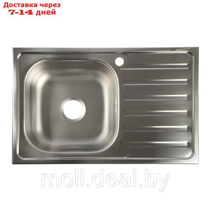 Мойка кухонная "Владикс", врезная, с сифоном, 76х48 см, левая, нержавеющая сталь 0.6 мм - фото 1 - id-p199813930