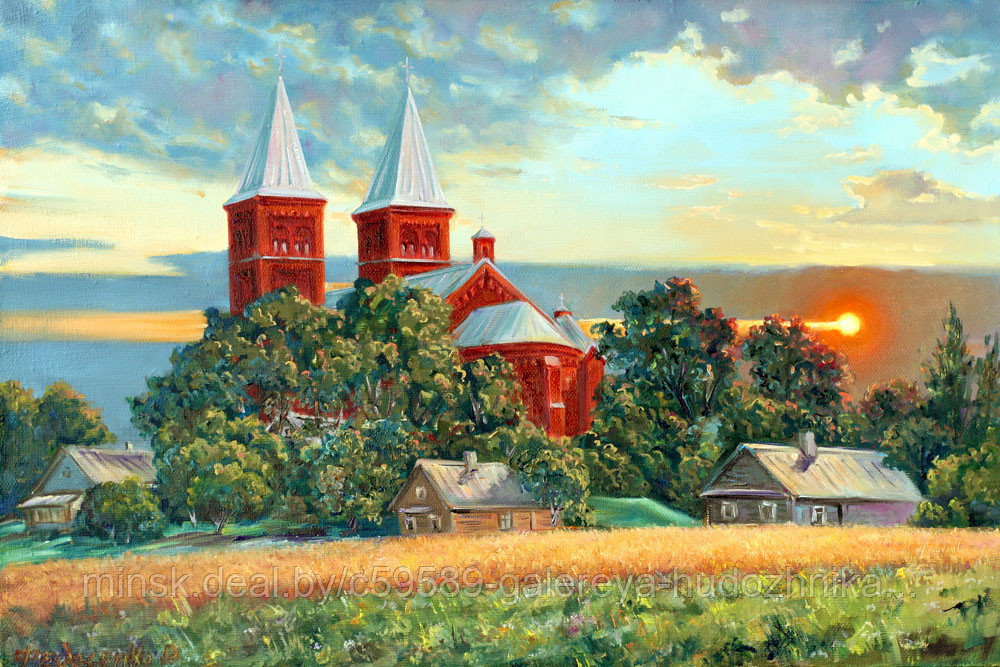 Белорусский пейзаж Картина маслом на холсте. На краю села - фото 1 - id-p199867115
