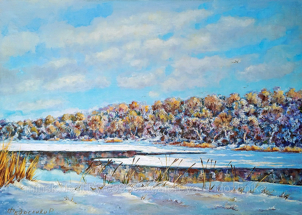 Зимний белорусский пейзаж Картина маслом на холсте - фото 2 - id-p199867118