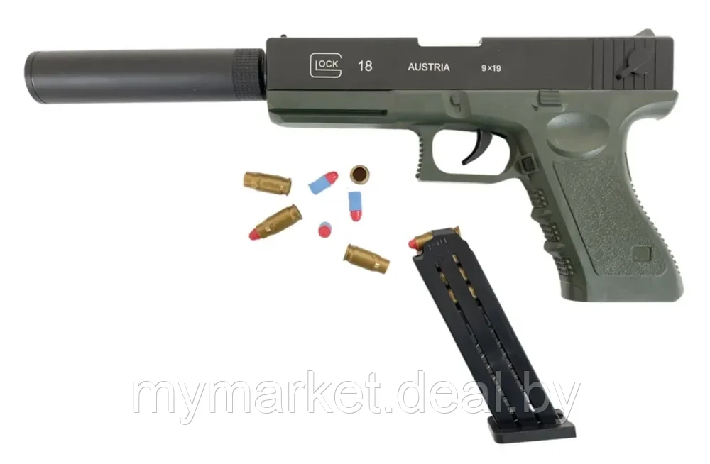 Детский пневматический пистолет с глушителем Glock 18 - фото 2 - id-p199875276