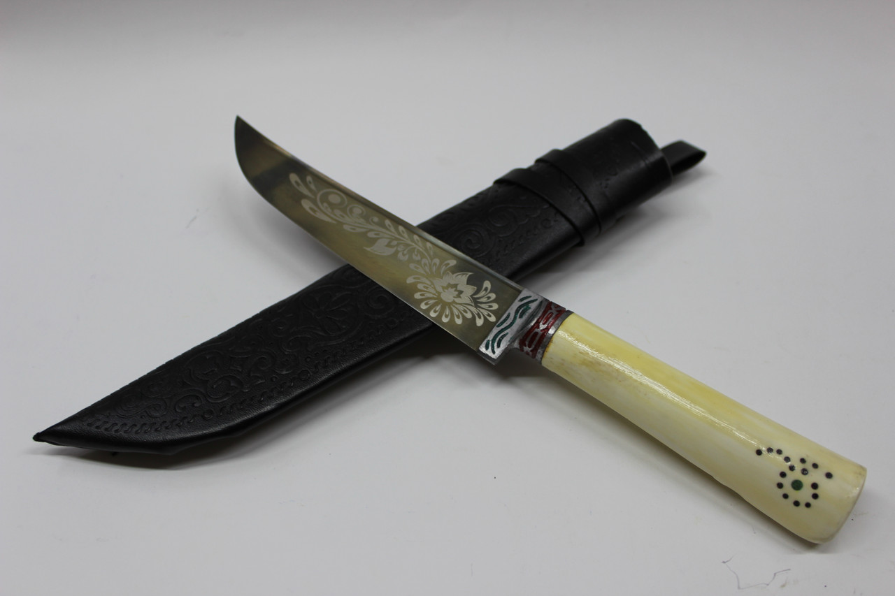 Нож Пчак с ручкой из белой кости с узором (1) - фото 1 - id-p199878067