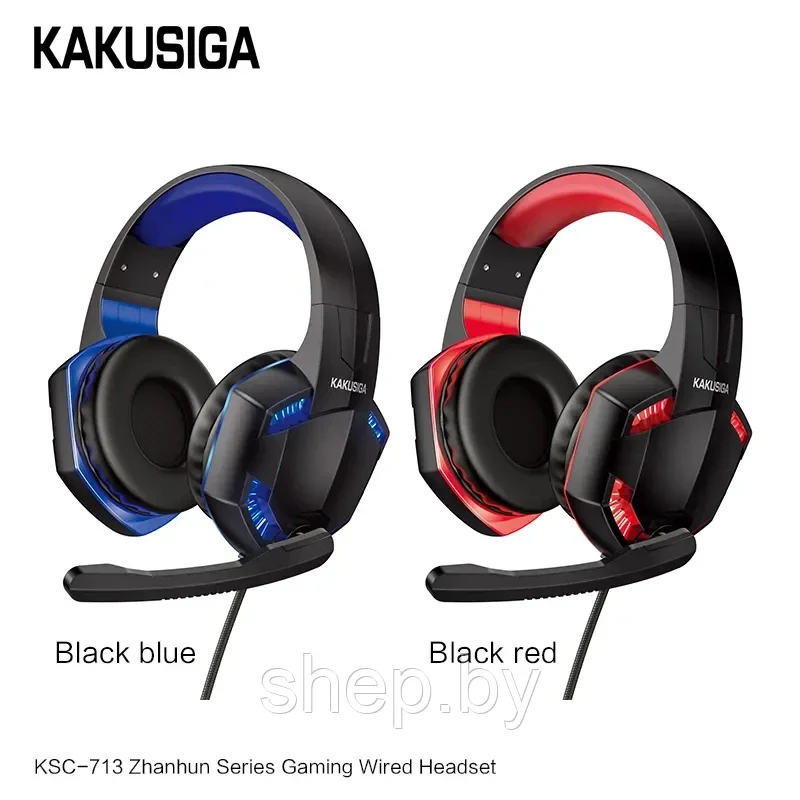 Наушники KAKUSIGA KSC-713 полноразмерные игровые с микрофоном и подсветкой цвет : красный,синий - фото 1 - id-p199951295