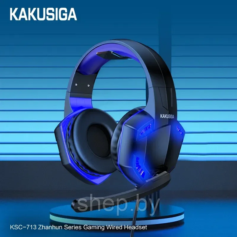 Наушники KAKUSIGA KSC-713 полноразмерные игровые с микрофоном и подсветкой цвет : красный,синий - фото 5 - id-p199951295