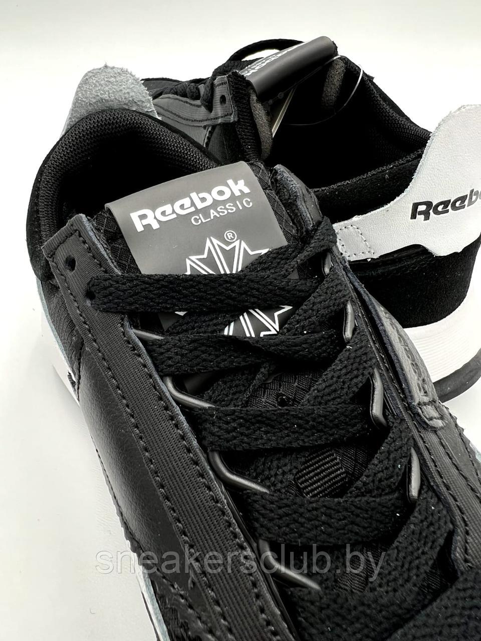 Кроссовки женские / подростковые Reebok черно-белые замша / демисезонные / повседневные - фото 5 - id-p199989326