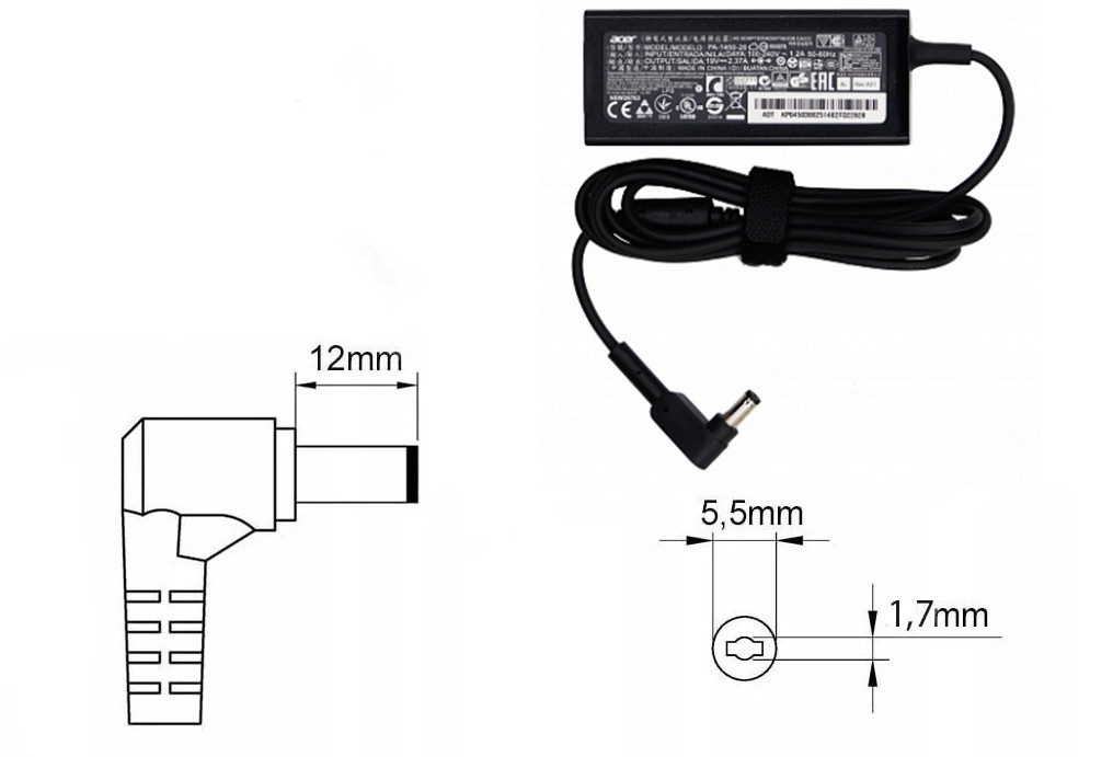 Оригинальная зарядка (блок питания) для ноутбука Acer A13-045N2A, ADP-45FE F, 45W, штекер 5.5x1.7мм (new type) - фото 1 - id-p200014526