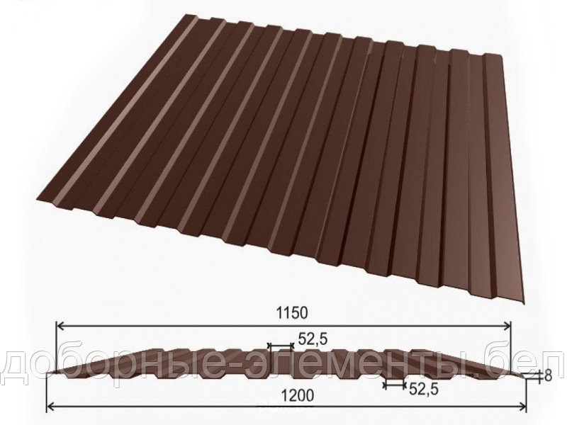 Профлист С8 для забора 1,2 м (шоколадно-коричневый) - фото 4 - id-p200037372
