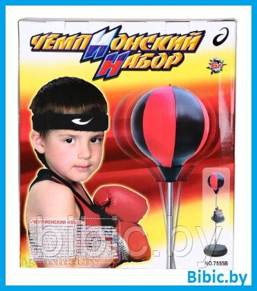 Детский набор для бокса 7555, боксерский чемпионский набор, напольная детская спортивная груша на стойке - фото 1 - id-p200080596