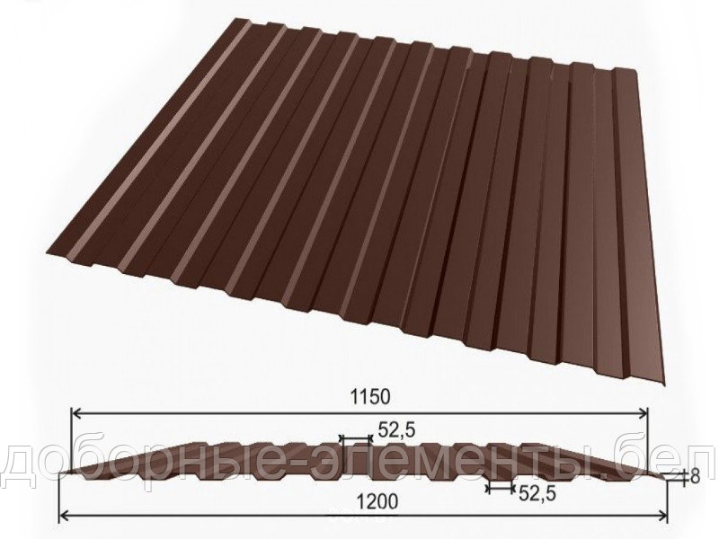 Профлист С8 для забора 1,25 м (шоколадно-коричневый) - фото 4 - id-p200106720