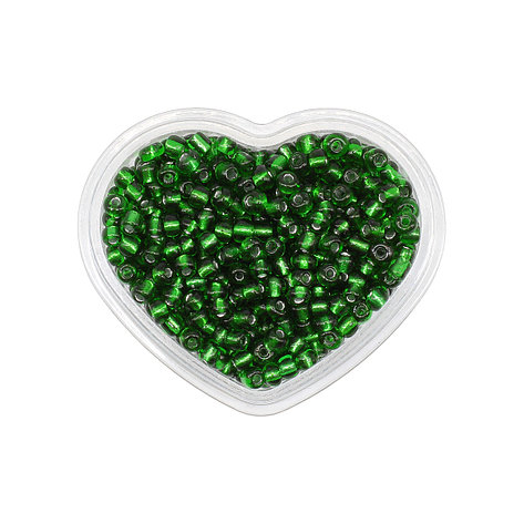 Бисер, (стекло), 11/0, 8 (+/-0,5) гр, цвет 27B зеленый/прозр.сереб..центр(круг.отв), Astra&Craft, фото 2