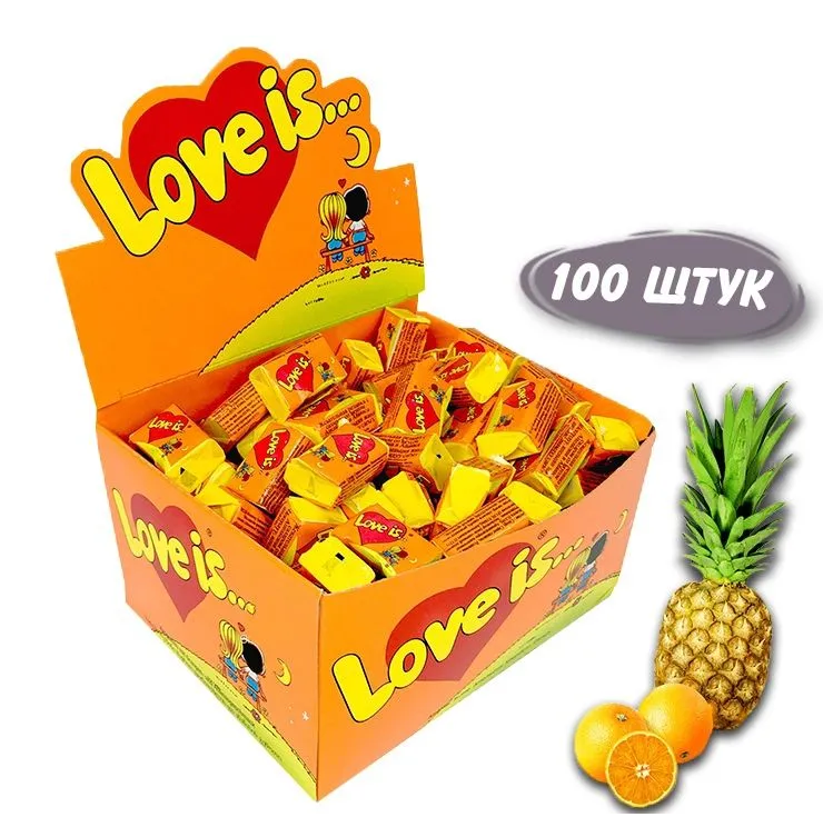 Блок жвачек Love is "Ананас - Апельсин". 100 шт х 4,2 гр - фото 1 - id-p200121355