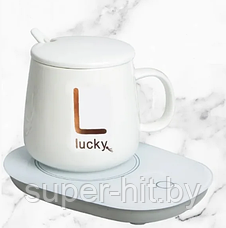 Керамическая чашка с ложкой для горячих напитков, с подогревом до 55 градусов от розетки, фото 2