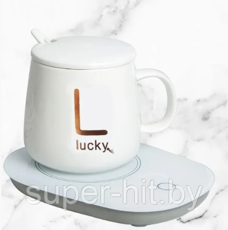 Керамическая чашка с ложкой для горячих напитков, с подогревом до 55 градусов от розетки Белый - фото 1 - id-p200121419
