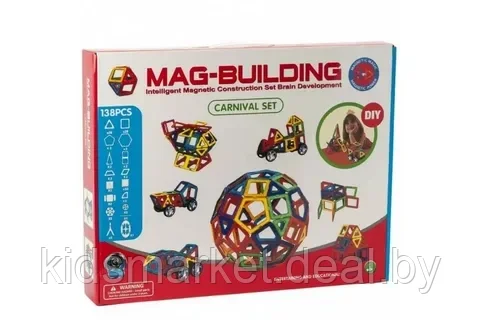 Магнитный конструктор MAXI размер MAG-BUILDING, 3D, 138 деталей, объемный - фото 1 - id-p200134727
