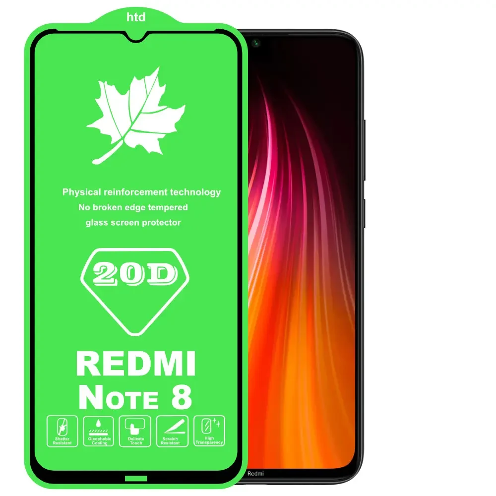 Защитное стекло для Xiaomi Redmi Note 8 ( 20D с полной проклейкой ) черный - фото 2 - id-p200140987