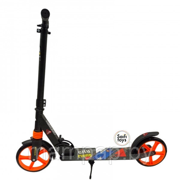 Двухколесный самокат Scooter Urban 690 складной, алюминиевая рама, амортизатор, с подножкой /Черный