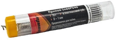 Припой Sn60Pb40, D 1 мм, 10 г, в пластмассовой тубе SPARTA 913305