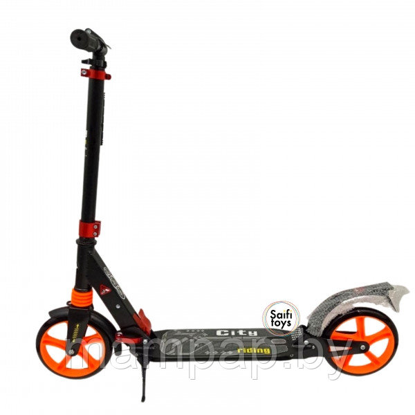 Самокат подростковый Scooter - Urban City Riding 682 двумя амортизаторами, подножка / Черный цвет