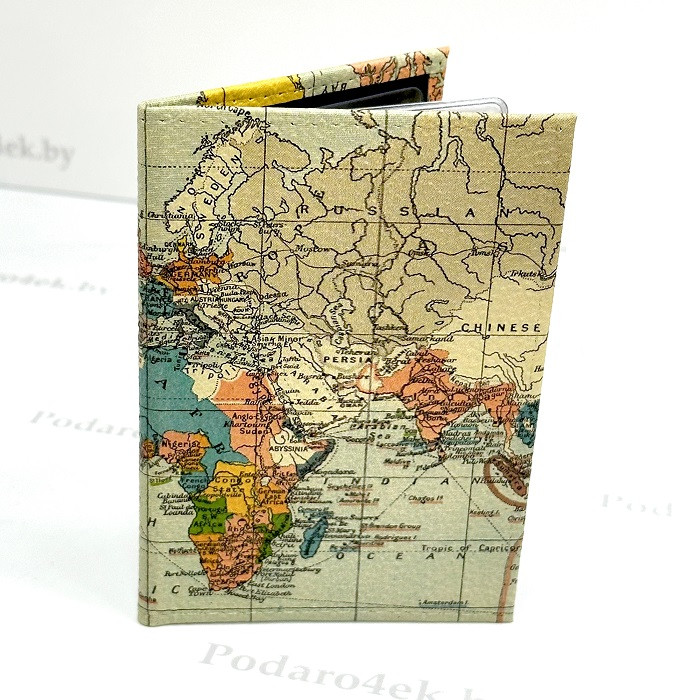Обложка на автодокументы «Карта мира» кожаная - фото 1 - id-p200156600