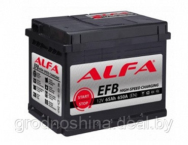 Аккумулятор 65ah Alfa 6СТ-65 EFB, 650a (- +), 242х175х190 мм. - фото 1 - id-p178992167