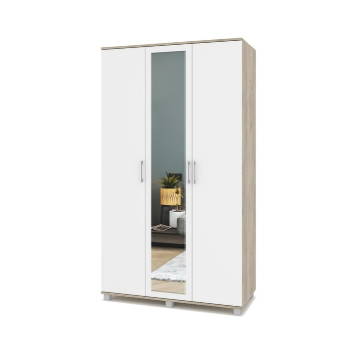 Шкаф 3-х створчатый с зеркалом Ева Е31 1200х520х2100 Серый дуб/белый - фото 1 - id-p200163692
