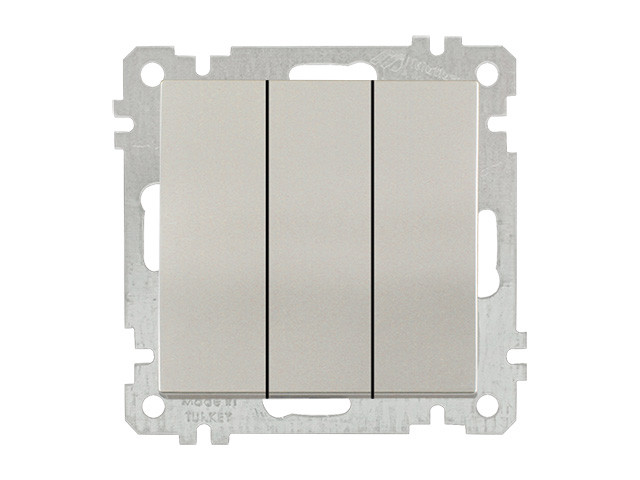 Выключатель 3-клав. (скрытый, без рамки, пруж. зажим) титан, DARIA, MUTLUSAN (10 A, 250 V, IP 20) - фото 1 - id-p199968077